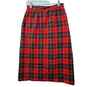 Vintage Pendleton 100% Wool Red Plaid Midi Skirt Women's Size Small / 26" Waist